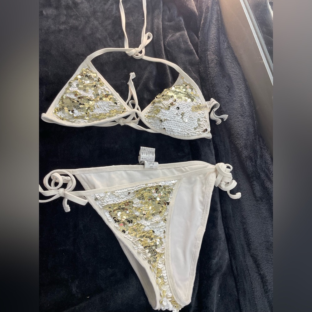 White and Gold Sequin Bikini Set